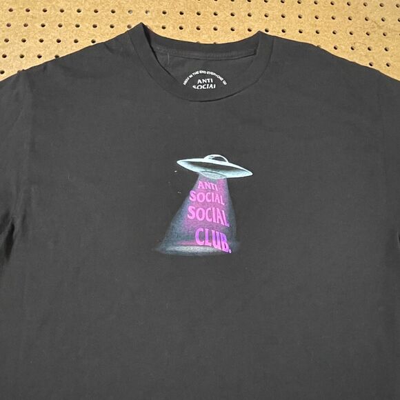 Anti Social Club ASSC Thoughts UFO Alien T-Shirt USA Made Black Large Men - Picture 5 of 9